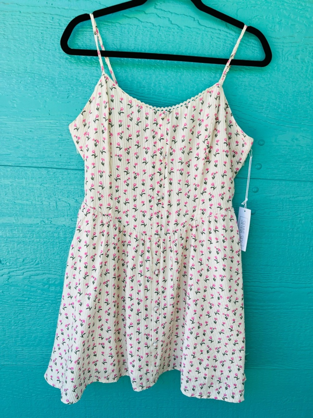 🌸 NWT Floral Smocked Sundress | Cottagecore Y2K Mini Dress | Size Large - Picture 2 of 8